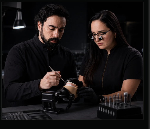 Ricardo Paredes e Jackelyne Sousa durante demonstração prática de restauração posterior